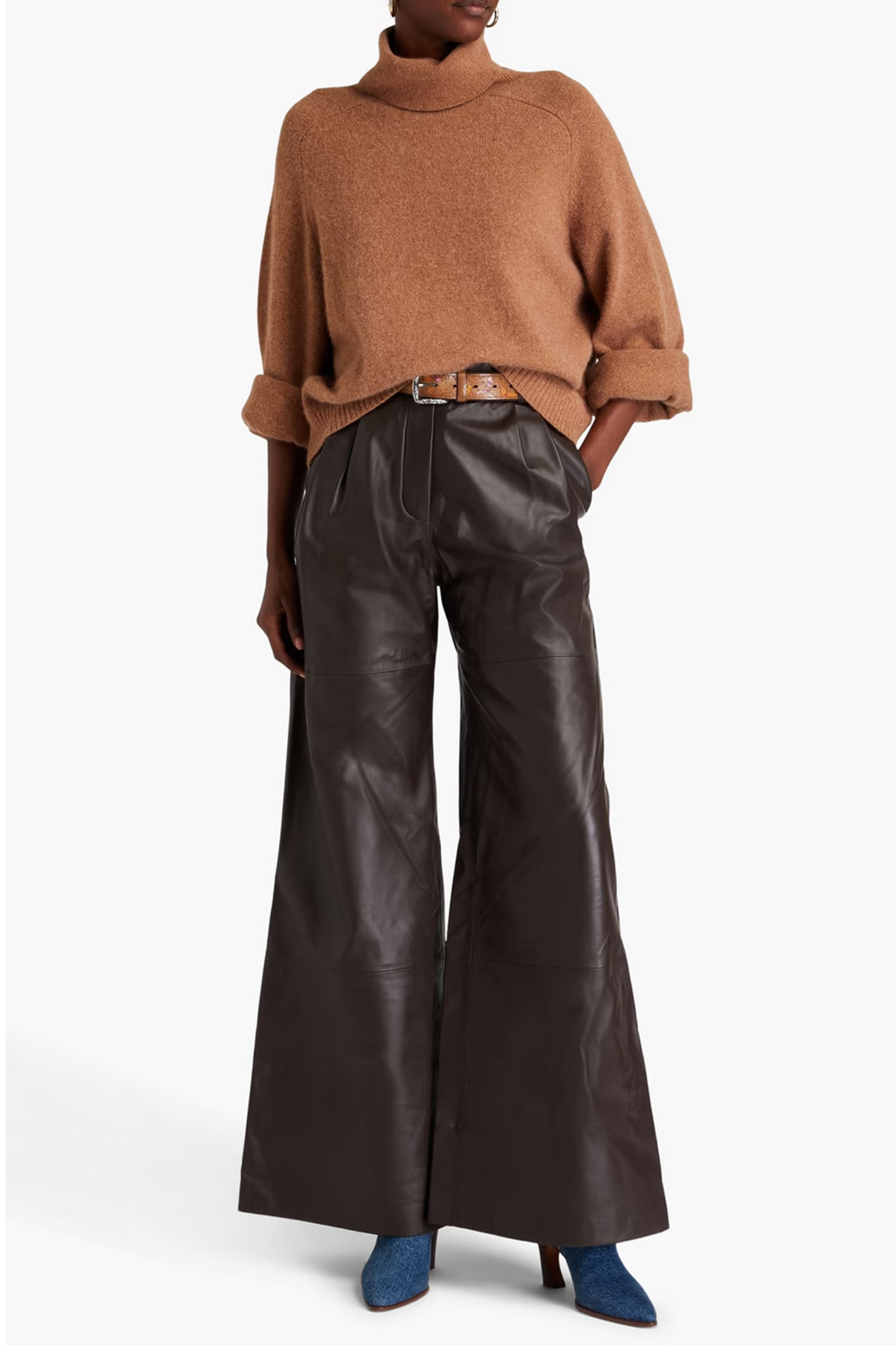 Pleated Leather Wide-leg Pants