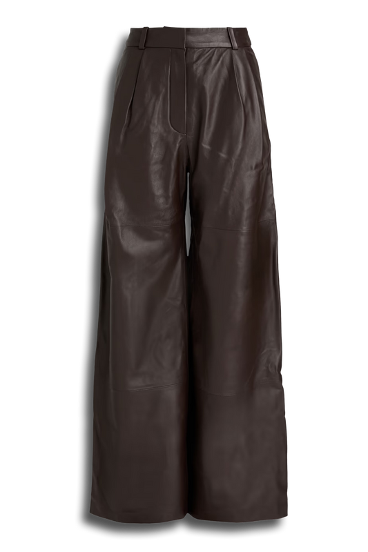 Pleated Leather Wide-leg Pants