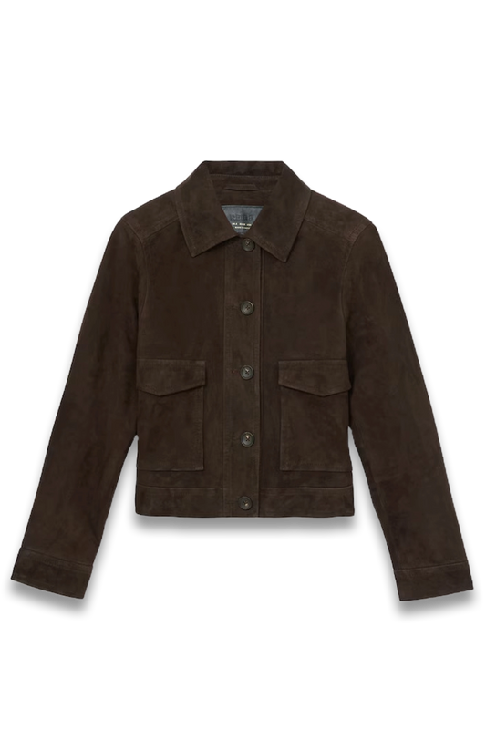 Hanson Suede Trucker Jacket in Chocolate Brown