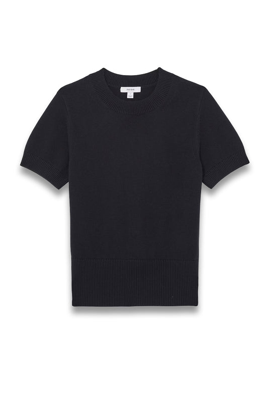 Anita Cotton And Wool Crew-Neck Top in Navy