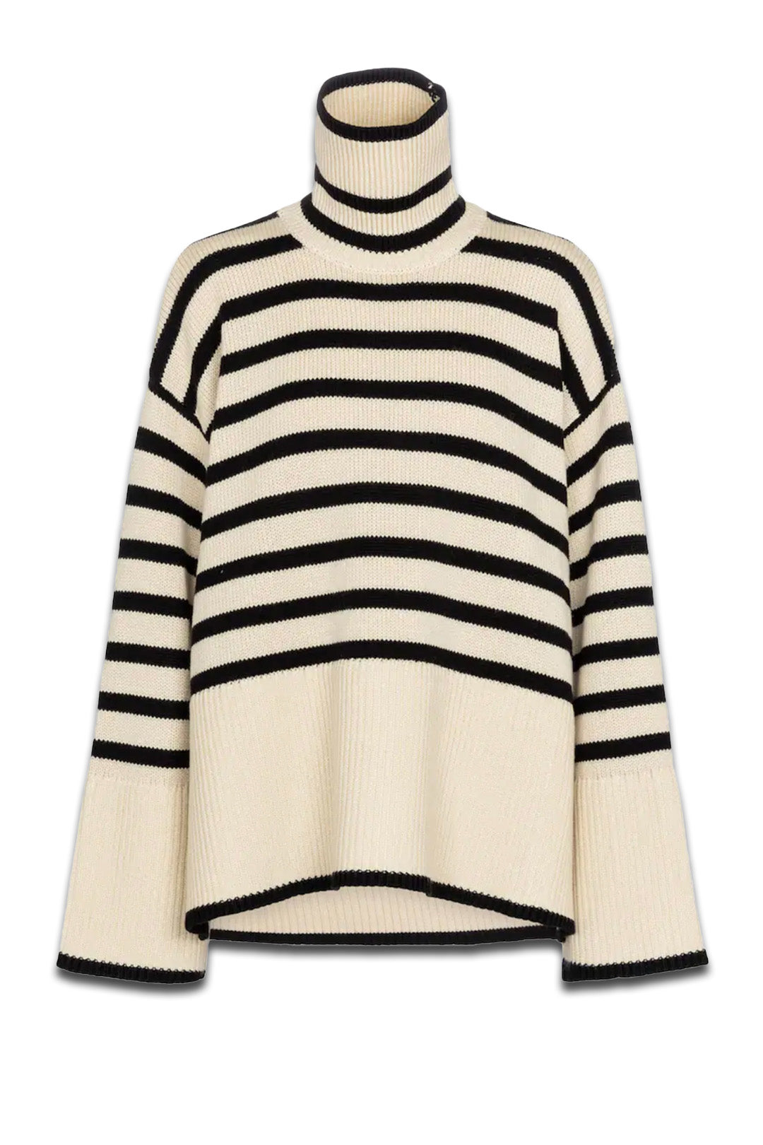 Striped Turtleneck Wool-blend Sweater In Beige And Black