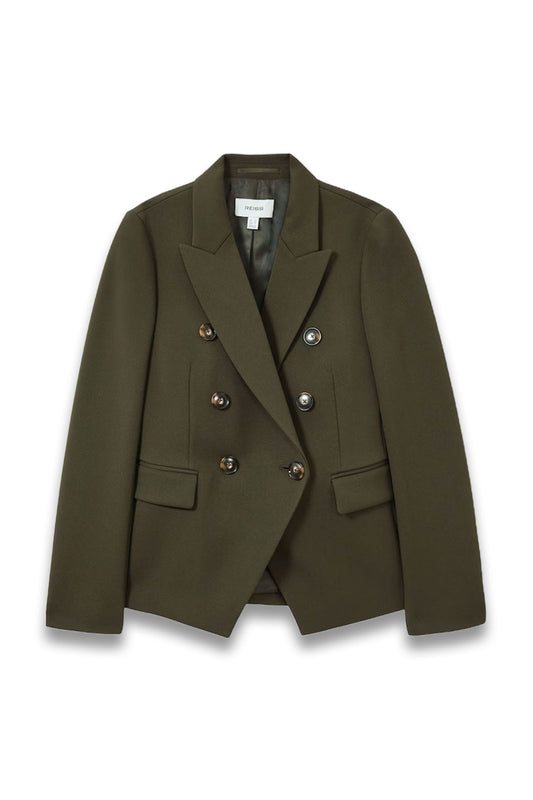 Priya Twill Double-Breasted Blazer in Green