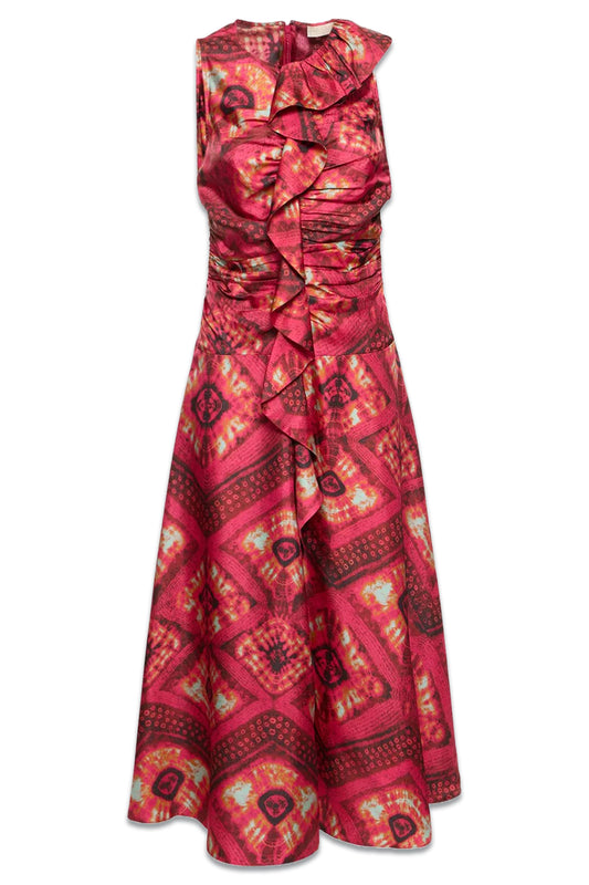 Othella Ruffled Shibori-dyed Silk Midi Dress