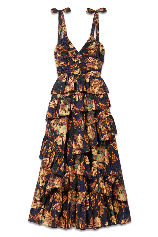 Candace Ruffled Printed Cotton-voile Midi Dress