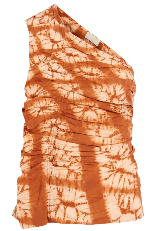 Senta One-Shoulder Ruffled Tie-Dyed Cotton Top
