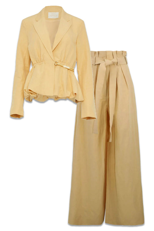 Talie Peplum-waist Cotton-blend Blazer & Gitana Cotton-blend Wide-leg Trousers