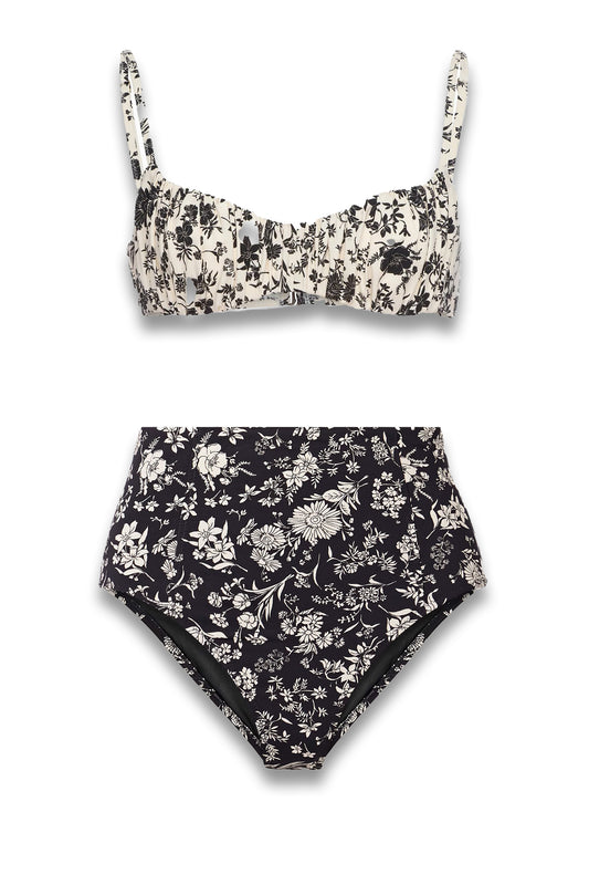 Ulla Johnson bikini set black and white floral pattern