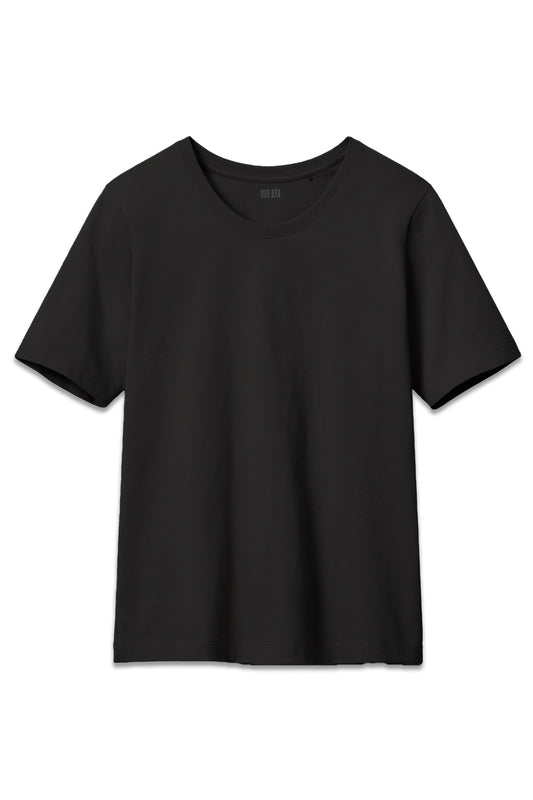 100% Supima Cotton Crew Neck Black Short Sleeved T-shirt