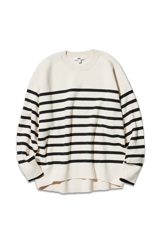 Smooth Cotton Relaxed Fit Striped Crew Neck Jumper