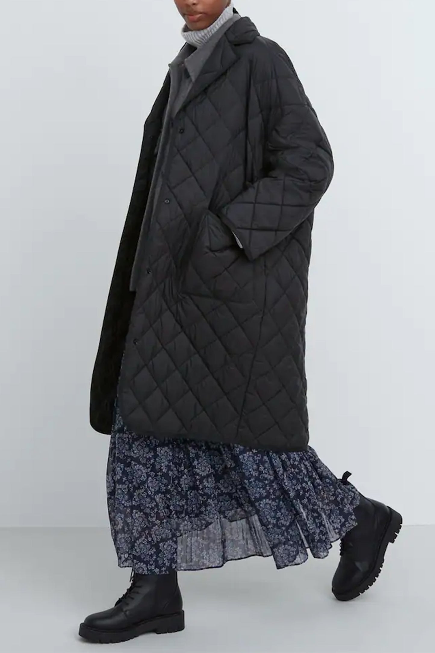Warm Padded Oversized Coat Black