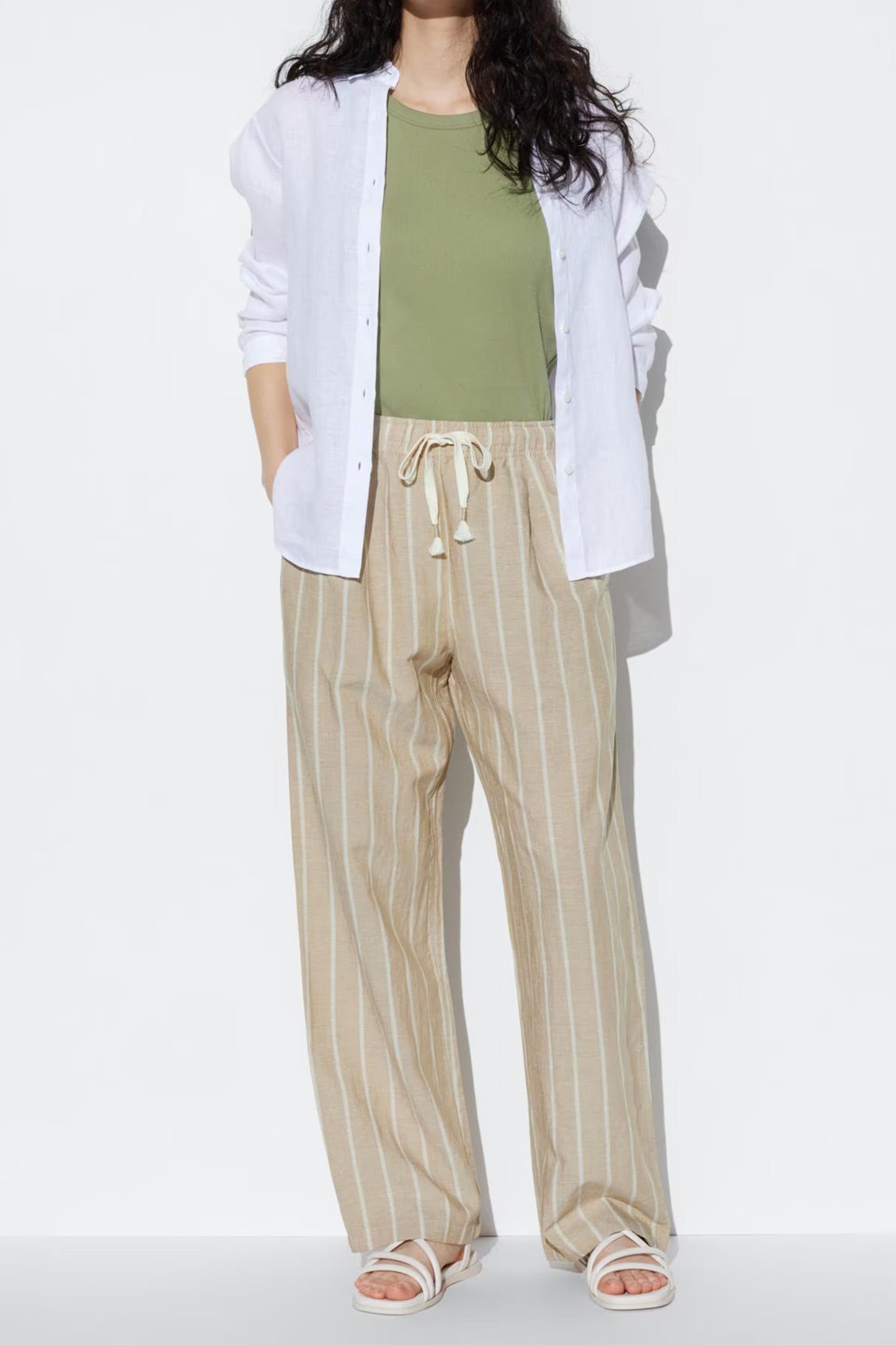 Linen Blend Striped Easy Trousers