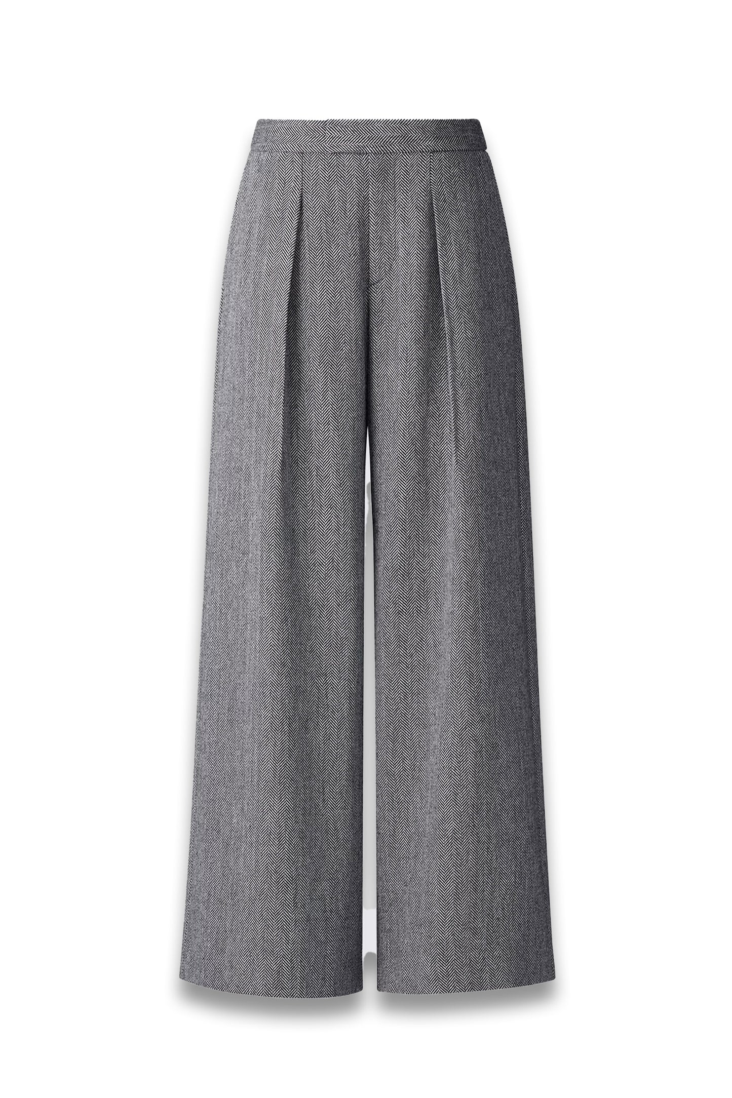 Tweed Pleated Wide Trousers