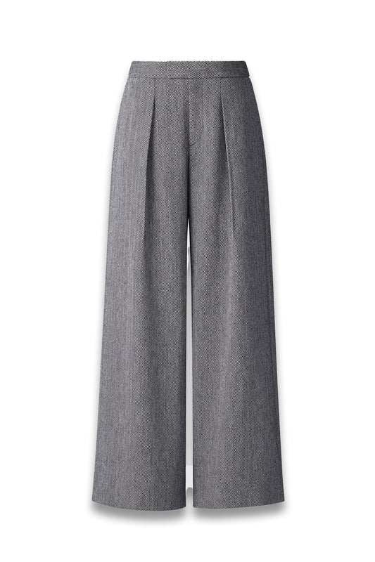 Tweed Pleated Wide Trousers