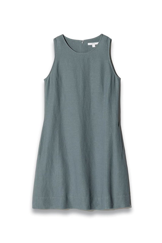 Sleeveless Linen Blend Mini Dress in Green