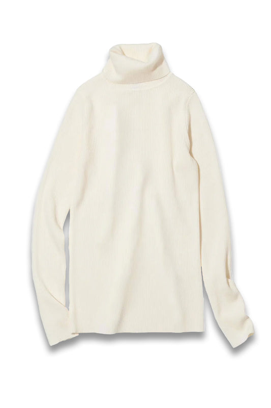 100% Extra Fine Merino Ribbed Turtleneck Jumper In Off White