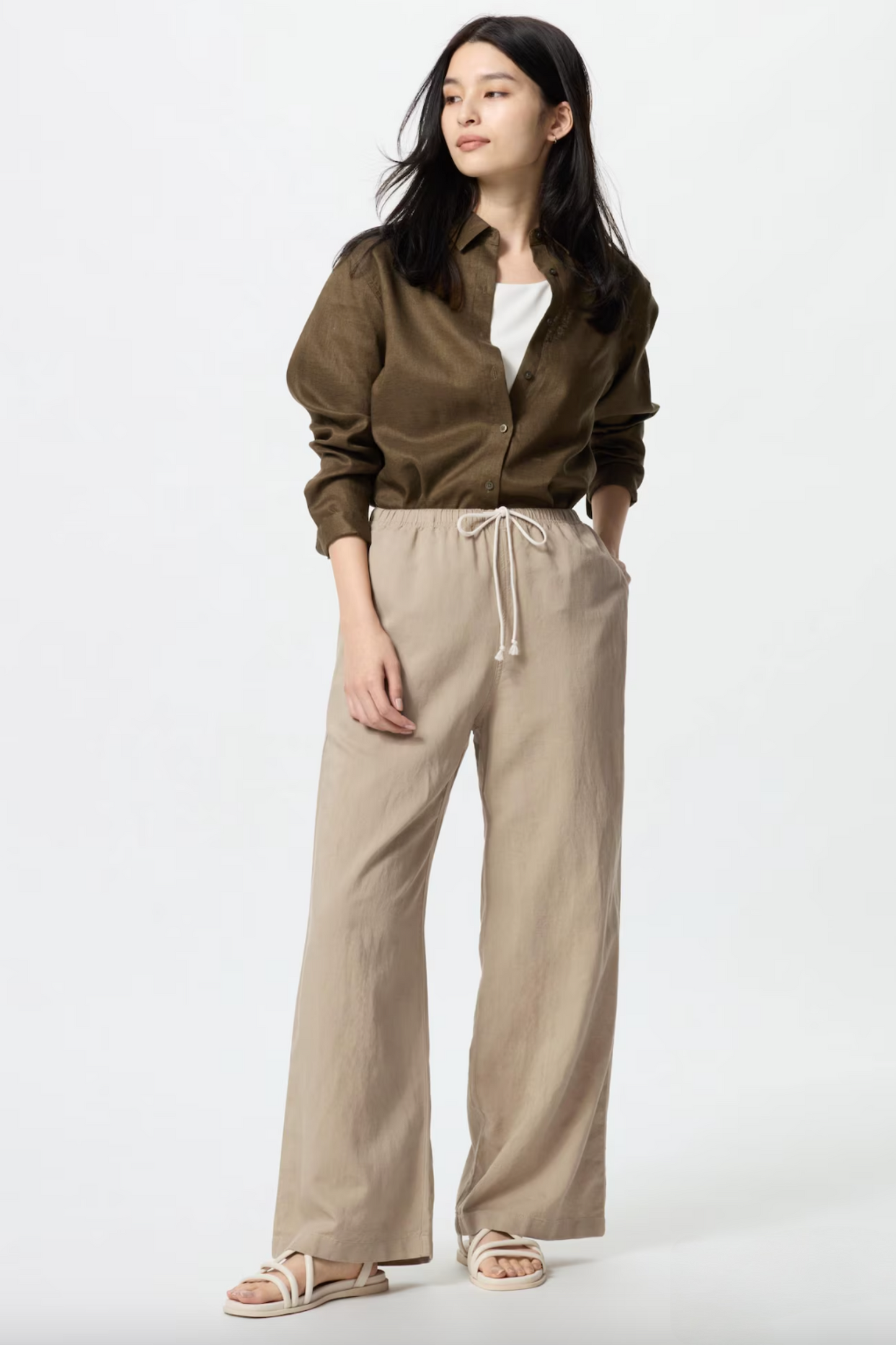 Linen Blend Easy Trousers in Beige