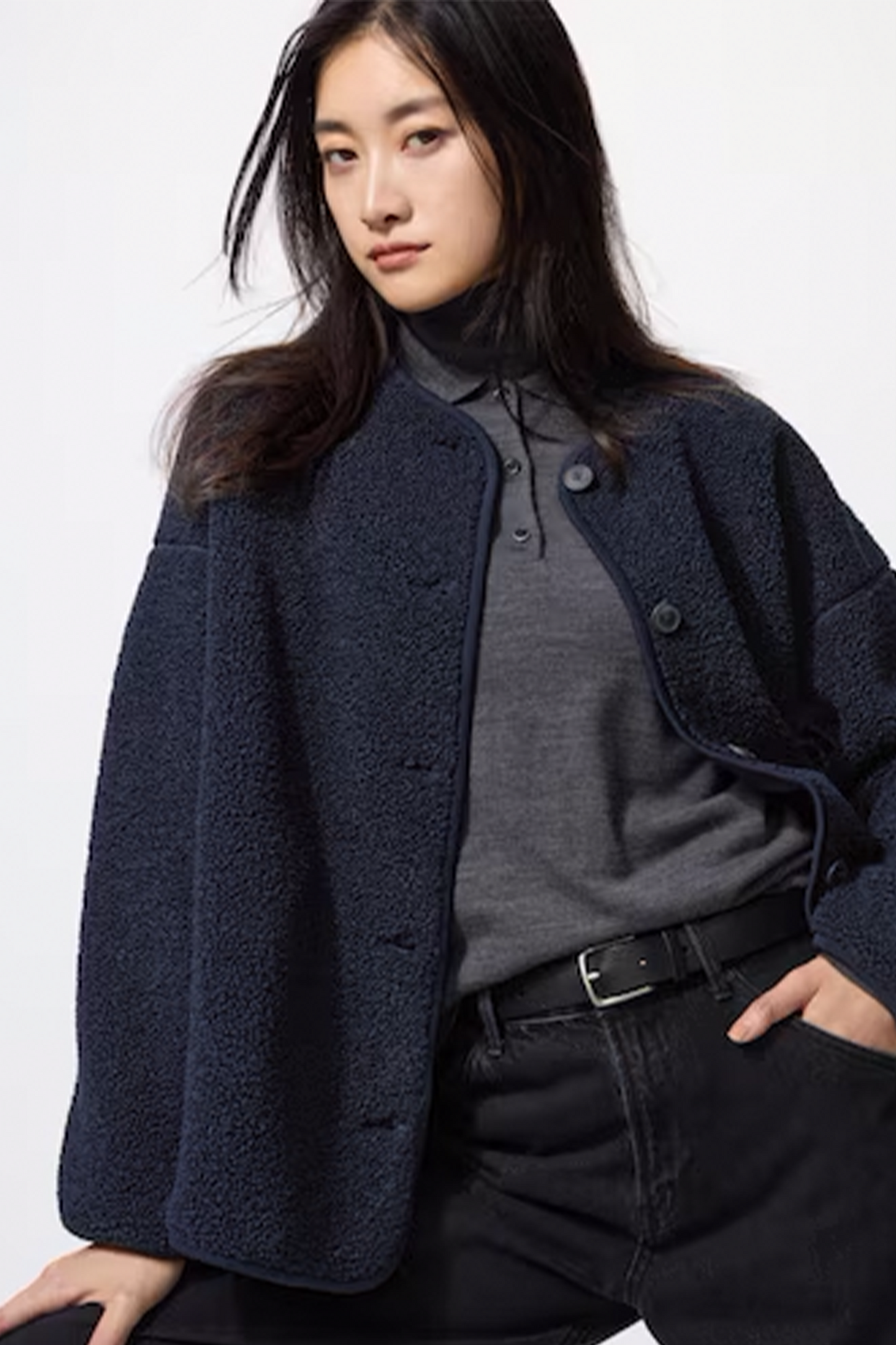 Pile Lined Fleece Relaxed Cardigan