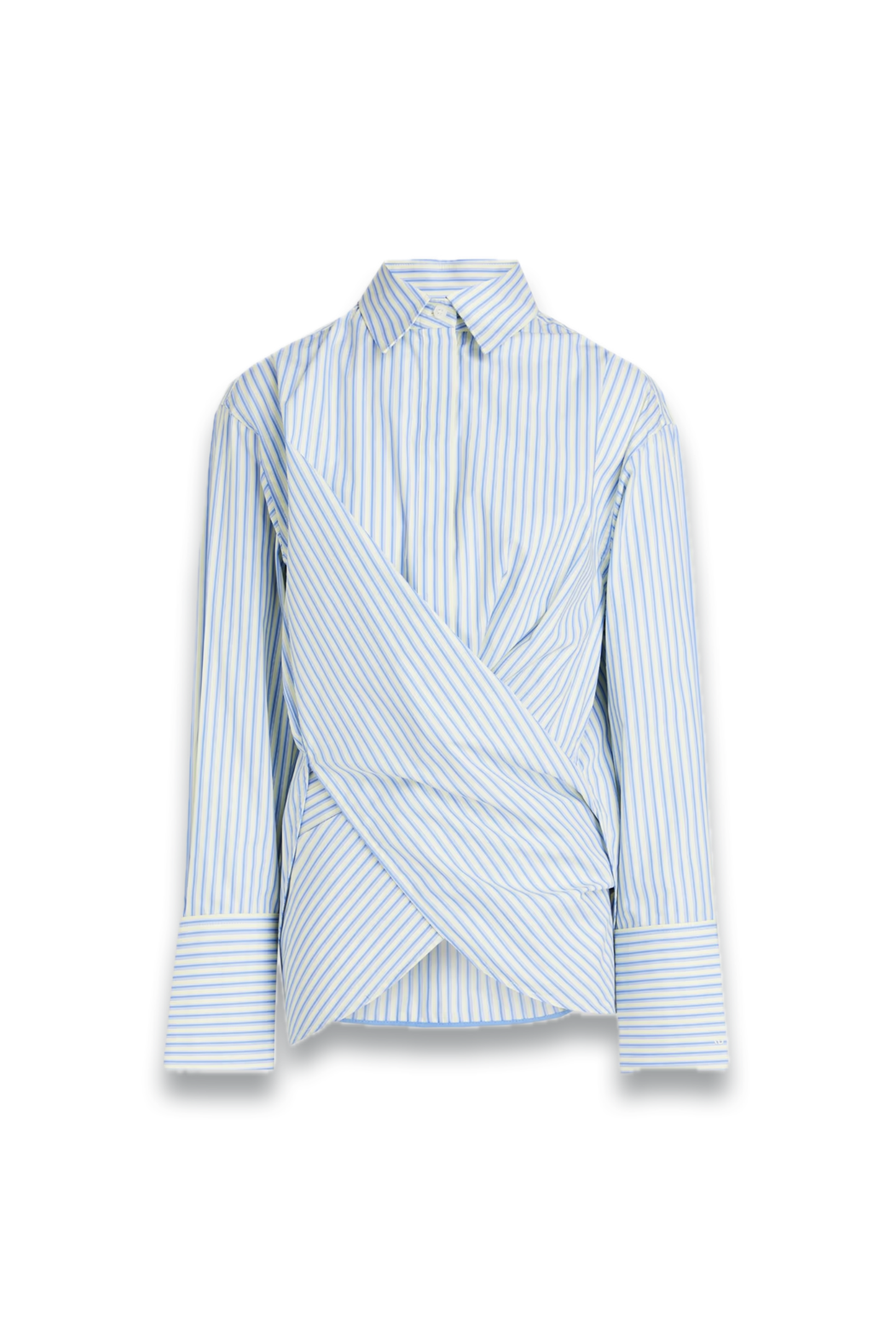Wrap-Effect Striped Cotton-Poplin Shirt