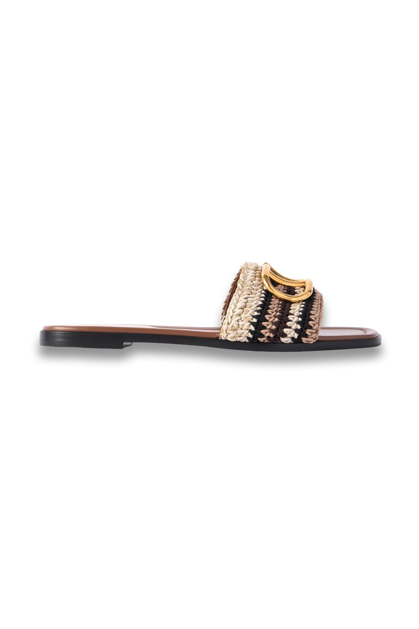 VLogo Leather-trimmed Crocheted Slides