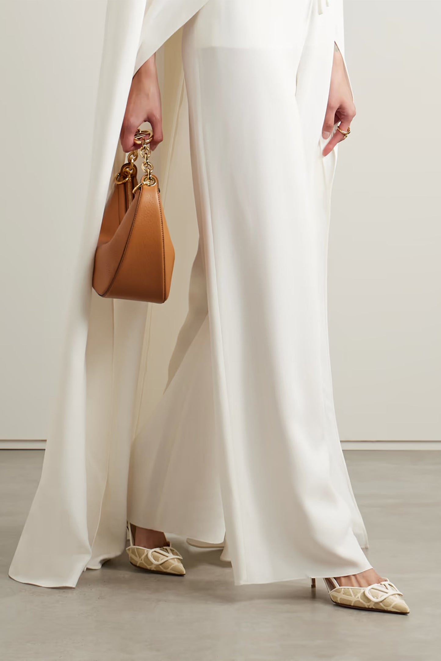 VLOGO 80 Embellished Leather-trimmed Raffia-jacquard Slingback Pumps
