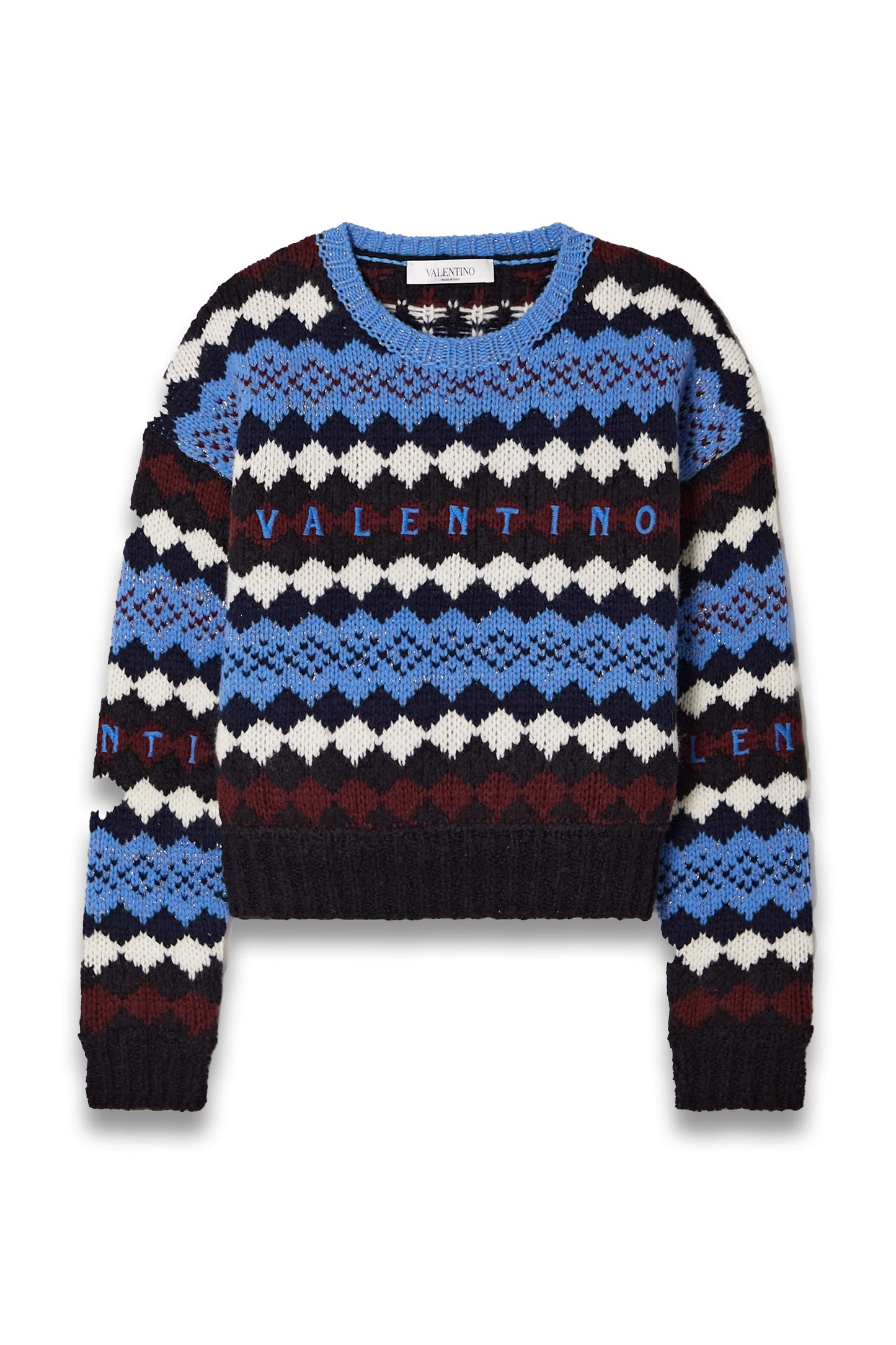 Cropped embroidered metallic wool sweater
