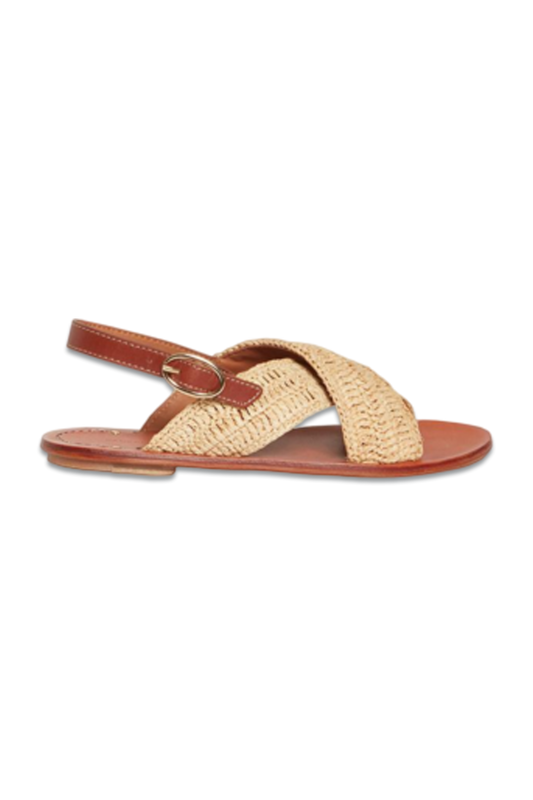 Sandals in Leather & Raffia