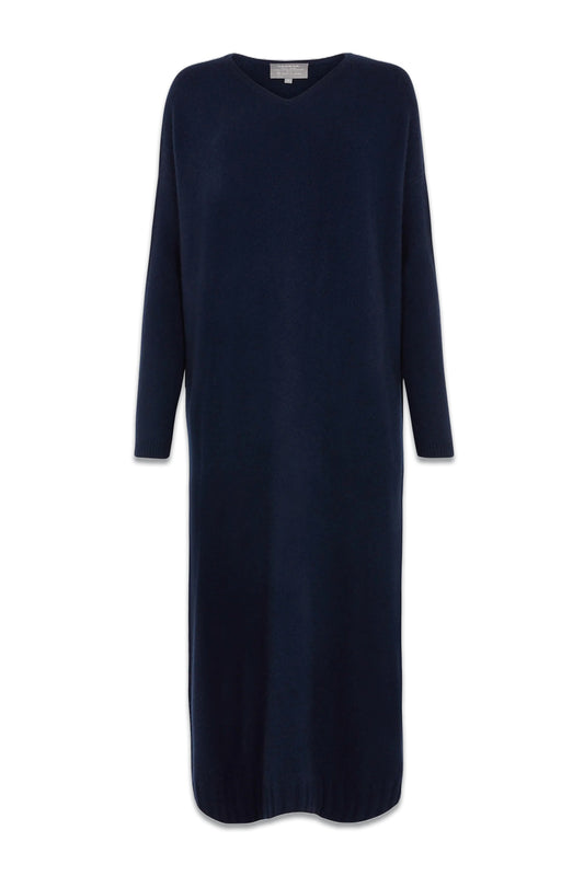 Navy V Neck Cashmere Maxi Dress