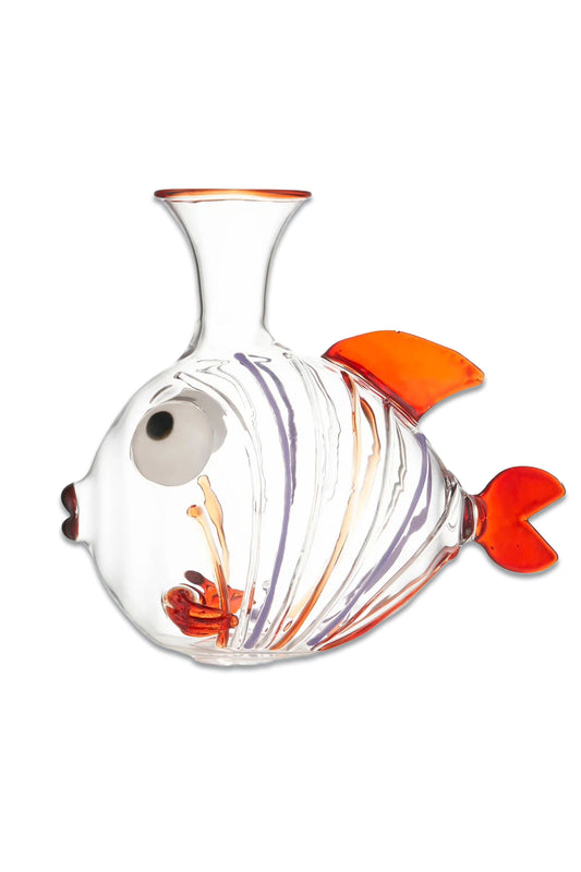 Handblown Glass Colisared Fish Decanter Red and Orange, 25cm