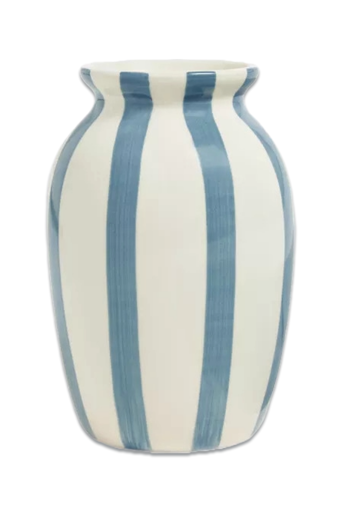 Hand Painted Striped Stoneware Vase, H18cm, Haze Blue