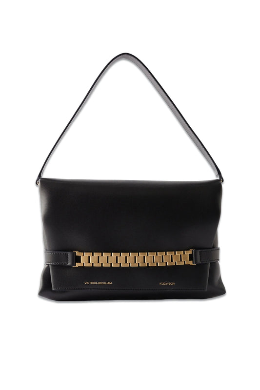 Chain-embellished Leather Handbag