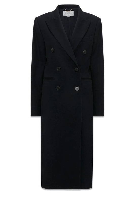 Double-breasted Grain de Poudre Longline Coat
