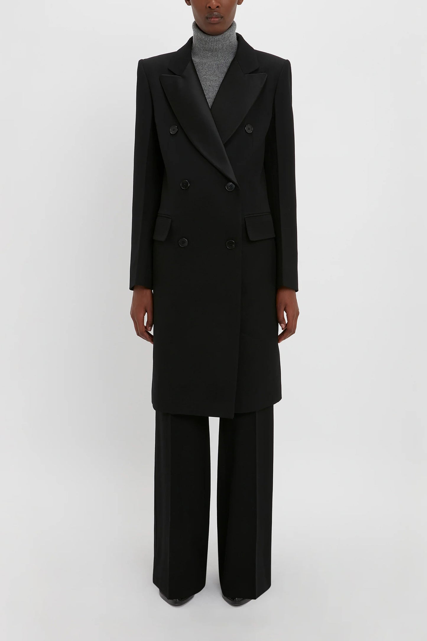Double-breasted Grain de Poudre Longline Coat