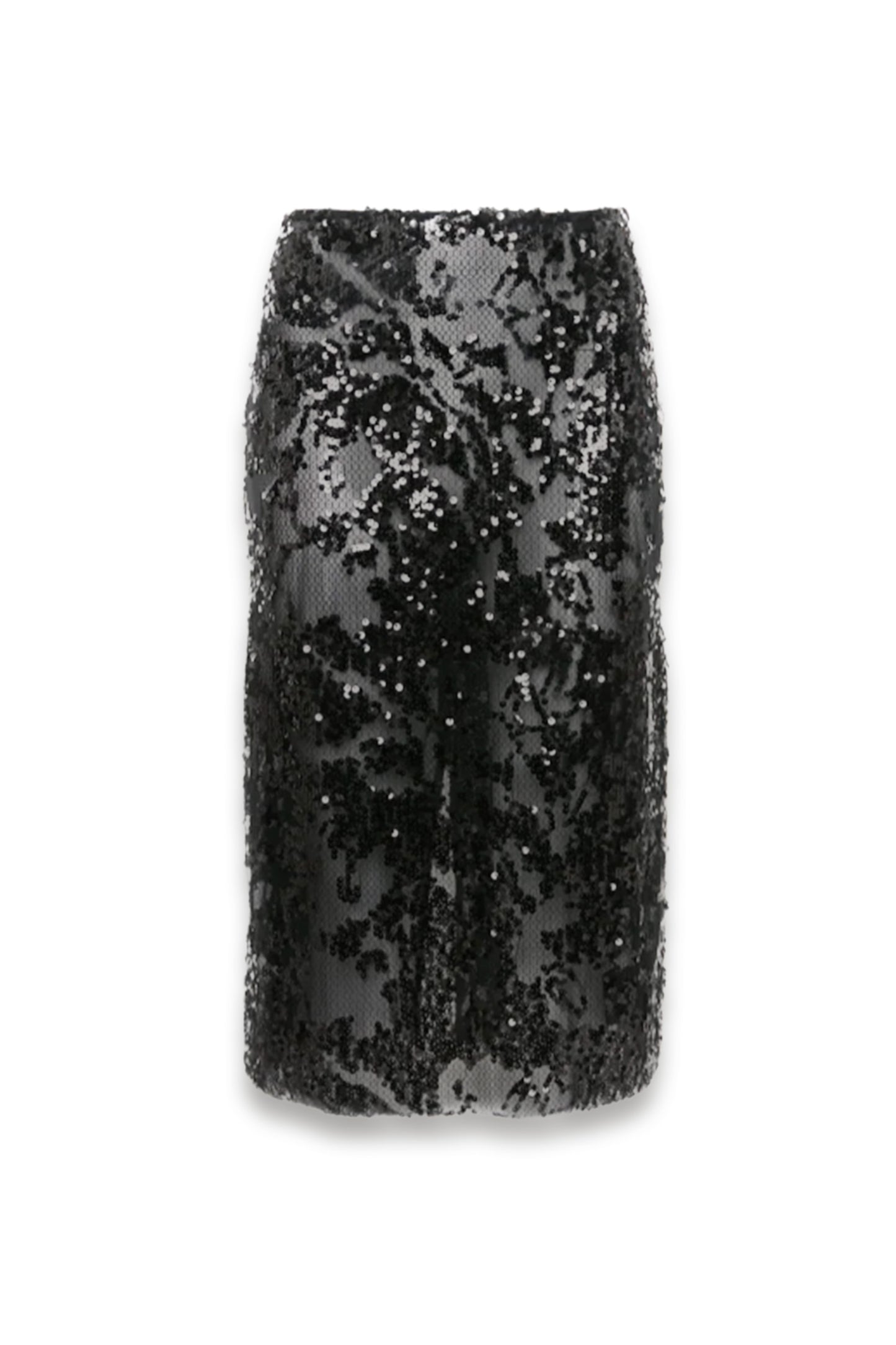 Sheer Sequin Pencil Skirt in Black