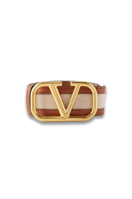V-Logo Leather-trim Canvas Belt