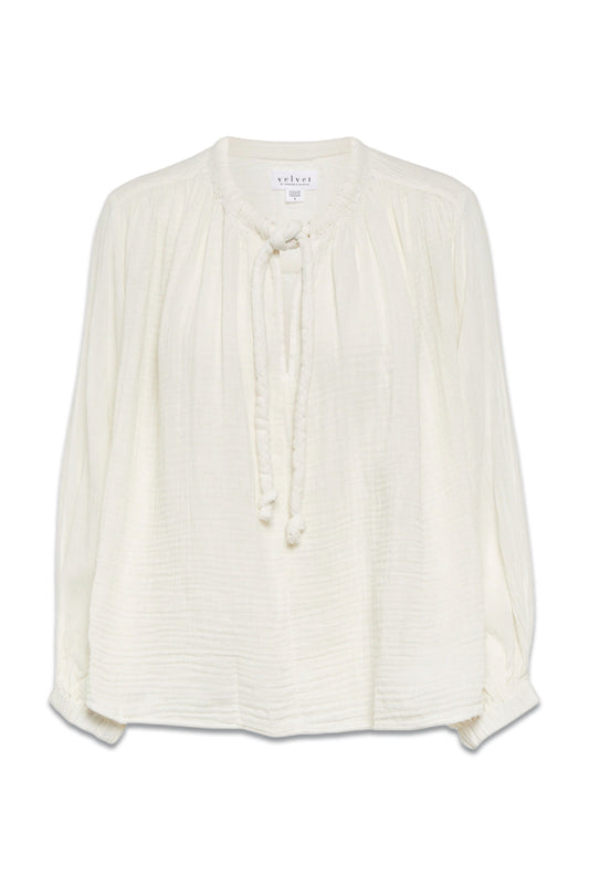 Tie-Neck Cotton Blouse Top