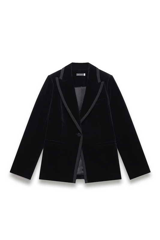 Black Velvet Satin Trim Tux Blazer