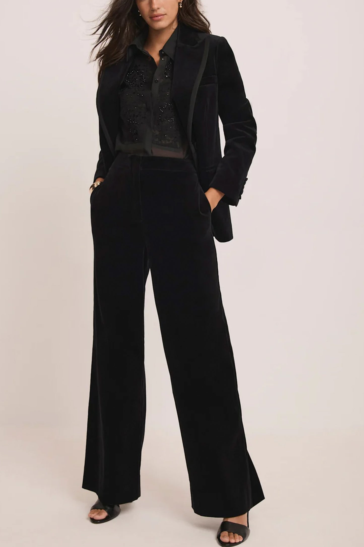 Black Velvet Wide Tailored Trousers
