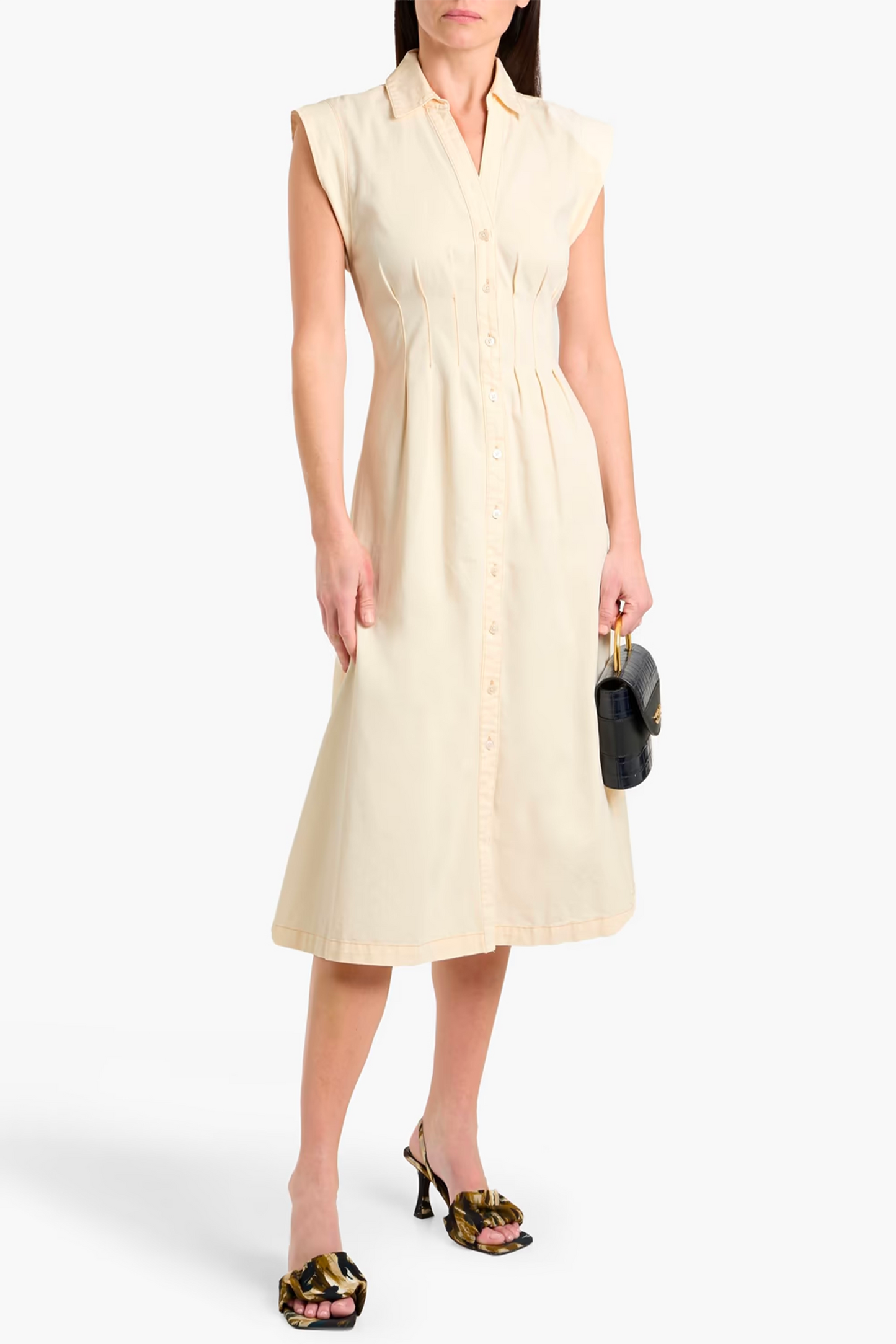 Loreta Pleated Denim Midi Shirt Dress
