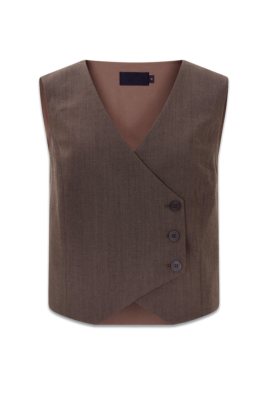 Brown Asymmetric Waistcoat