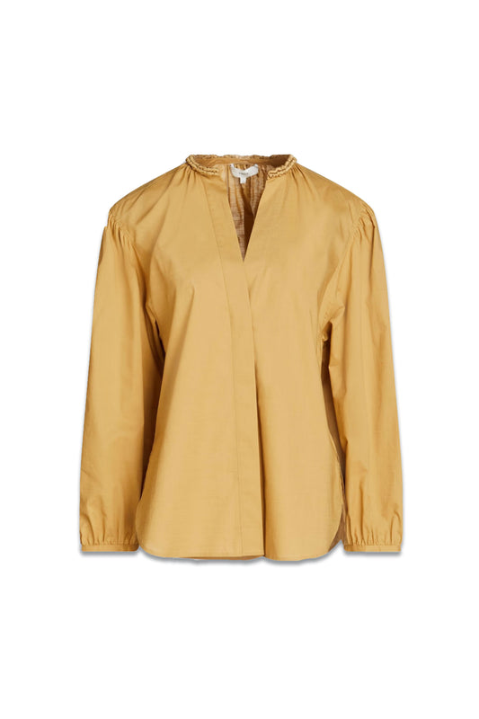 Gathered Cotton-Poplin Blouse in Mustard