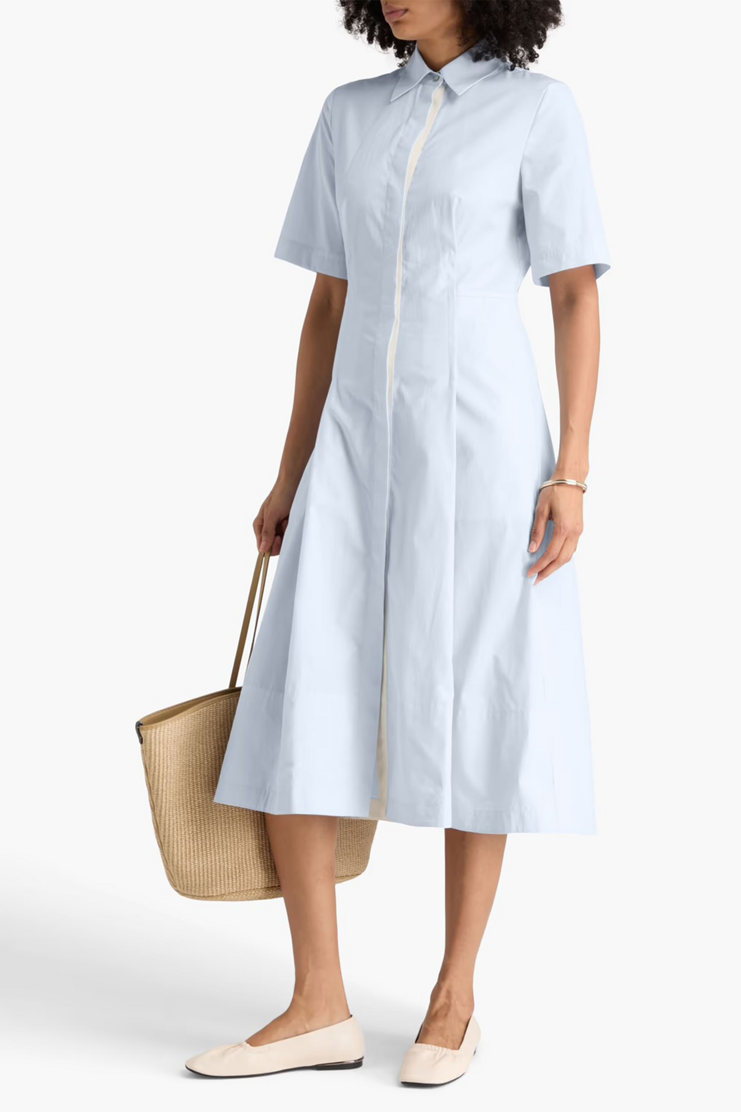 Pleated Cotton-poplin Midi Shirt Dress