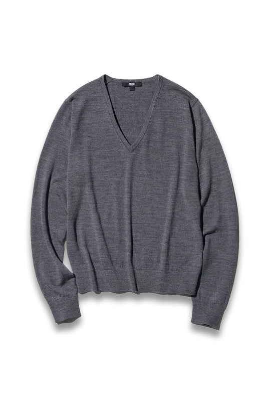 100% Merino V Neck Jumper in Grey
