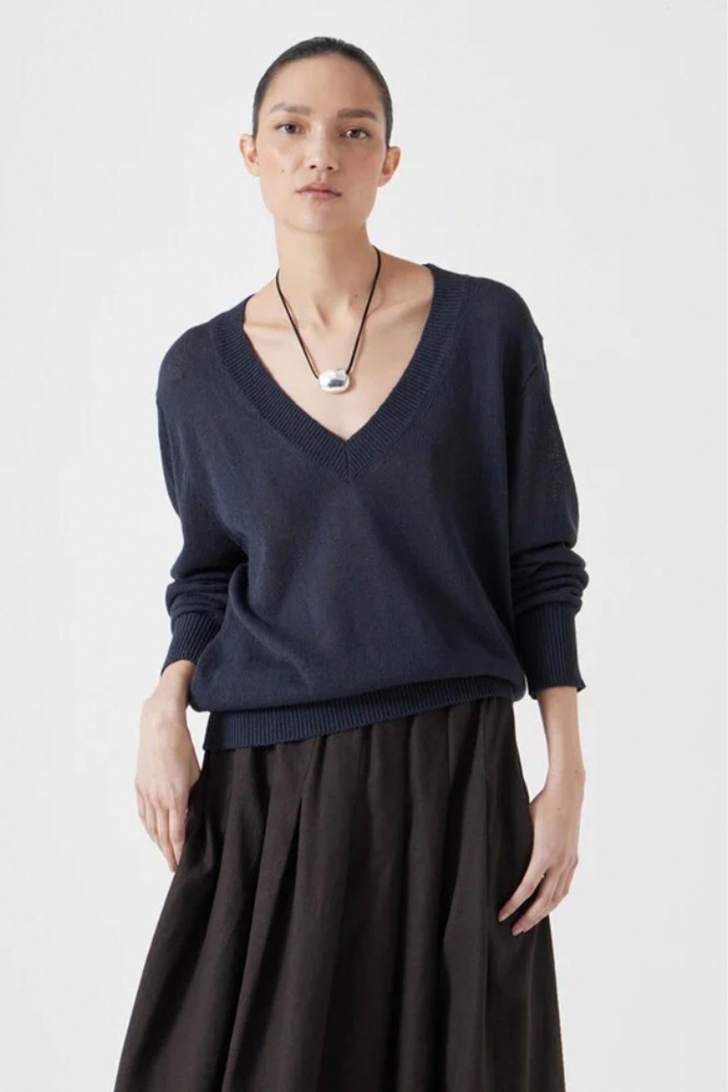 Linen Blend V Neck Jumper