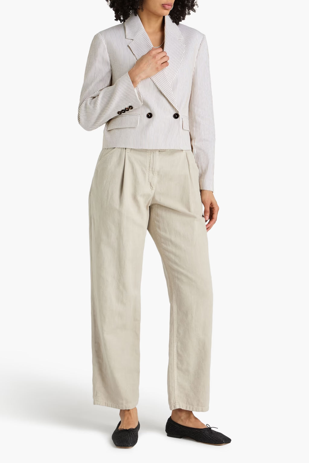 Double-breasted Striped Linen-blend Blazer