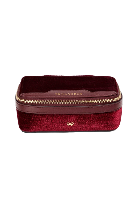 Leather-trimmed Velvet Cosmetics Case