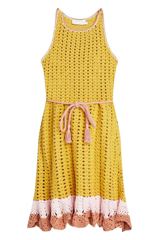 Ruffled Crocheted Cotton Mini Dress