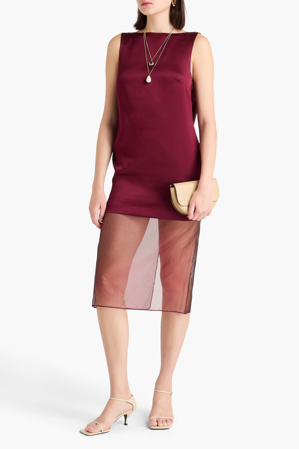 Rio Cowl Organza-trimmed Silk-satin Midi Dress