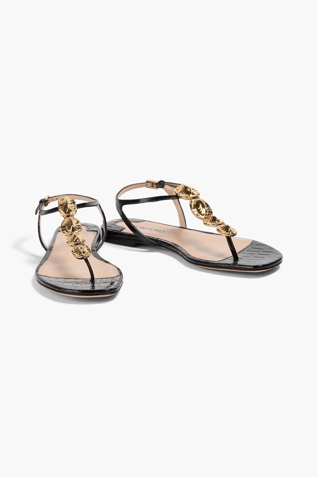 Embellished Croc-effect Leather Sandals