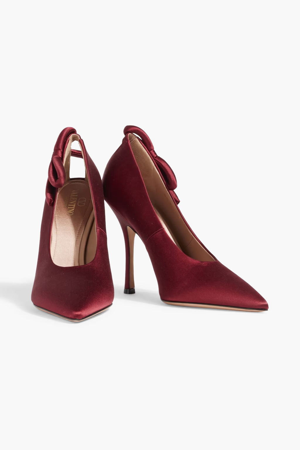 Bow-detailed Cutout Satin Pumps