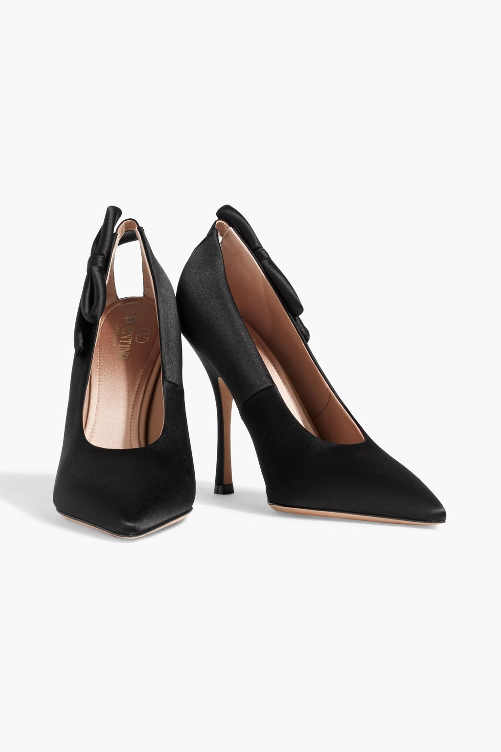 Bow-detailed Cut-out Satin Pumps